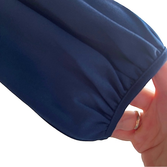 Ann Taylor Factory Sheath Dress in Navy Blue w/Floral 3/4 Bell Sleeves Size MP - Picture 6 of 17